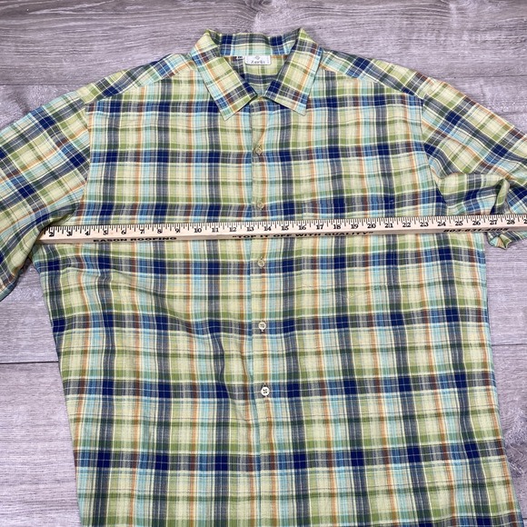 Zanella Shirt Mens 2XL Green Blue Plaid Short Sleeve Button Up Made Italy Cotton - Picture 5 of 10